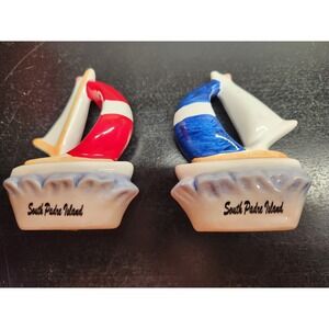 South Padre Island Sailboat Salt and Pepper Shakers Hand Painted Ceramic Set
